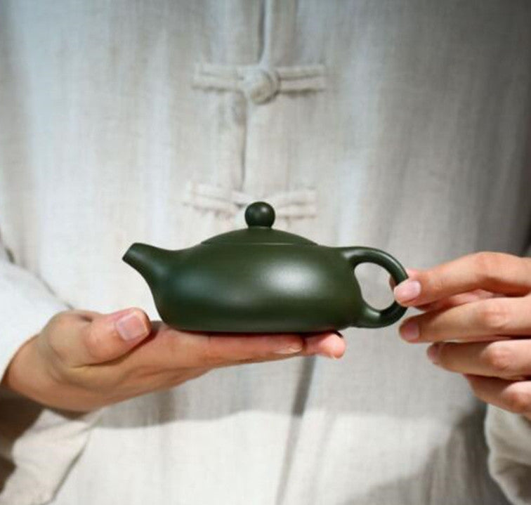 200ml Chinese Yixing Handmade Xishi Pot Zisha Raw Ore Green Clay Teapot Tea Set