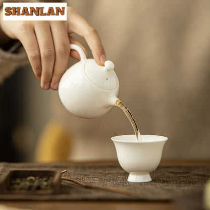 100ml Sheep Fat Jade White Porcelain Teapot Dargon Egg Pot Chinese Craft Gift