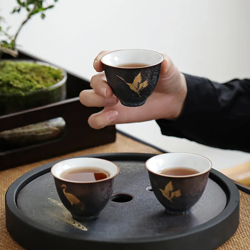 1pc 2.36" Chinese Vintage Ceramic Teacup Handmade Pottery Tea Bowl Portable Cup