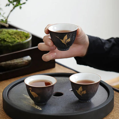 1pc 2.36" Chinese Vintage Ceramic Teacup Handmade Pottery Tea Bowl Portable Cup