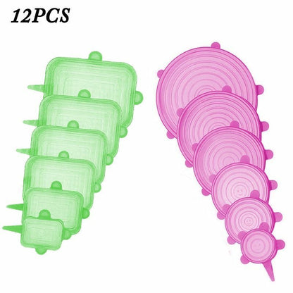 Silicone Stretch Food Cover 12pcs Reusable Elastic Adjustable Bowl Lid Universal