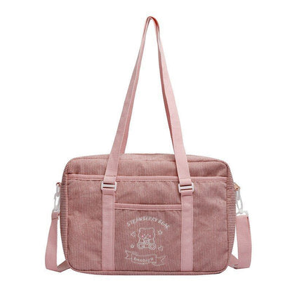 Shoulder Bag Corduroy Shopper Cartoon Embroidered Bear Letter Handbag 35*10*25CM
