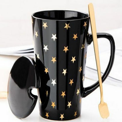 500ml Couple Cup 15x8.5cm Ceramic Coffee Mugs With Spoon & Cover Drinkware Gifts