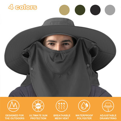 Wide Brim Sun Hat Men Women Breathable Bucket Cap Summer Fishing UV Protection