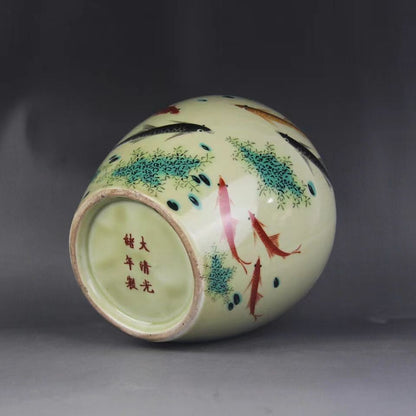 Vintage Famille Rose Porcelain Tea Caddy Pot Five-flavored Fish