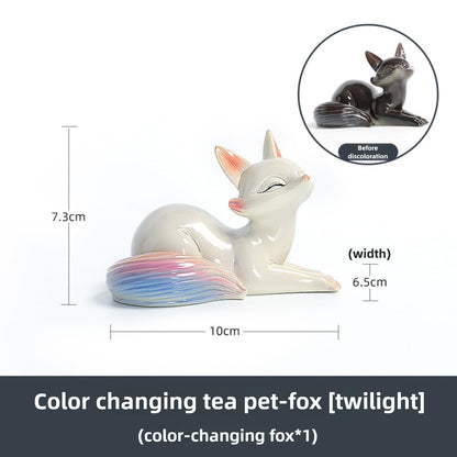 Resin Little Fox Tea Pet Color Changing 10cm 3.9in Tea Ceremony Tea Play