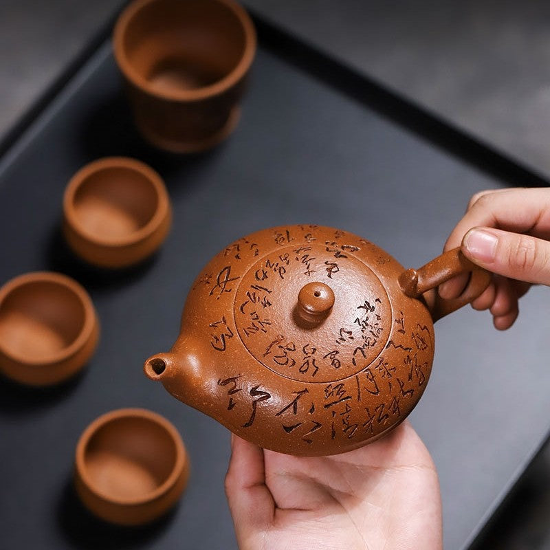 True Yixing Zisha Jiangpo Clay Tea Pot Handmade Matching Cup Hand Carved Pot New