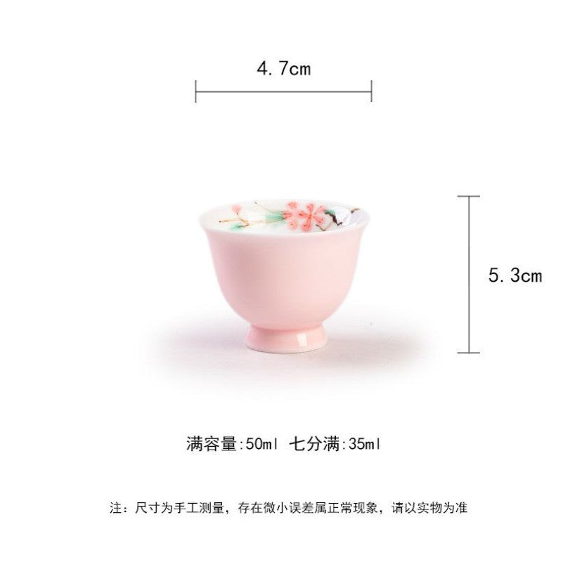 Underglaze Colour Interior Painted Peach Blossom Pink Hand Drawn Small Tea Cup