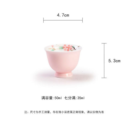 Underglaze Colour Interior Painted Peach Blossom Pink Hand Drawn Small Tea Cup