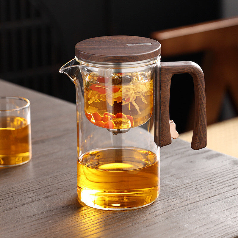 Boutique Tea Pot Matching Cup Glass Wood Handle Tea Tray Tea Water Separation
