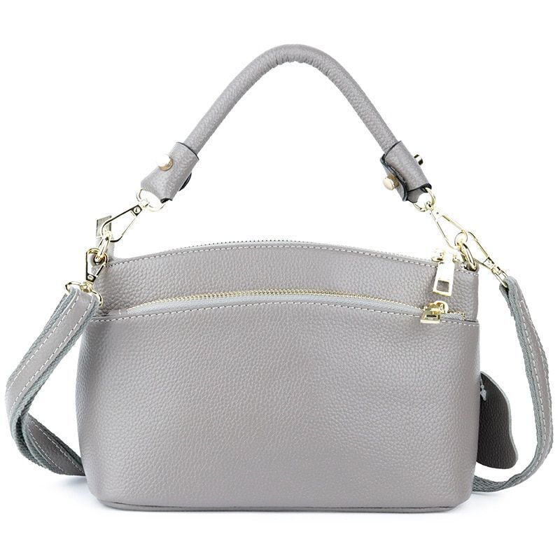 Genuine Leather Bag Fashion Crossbody Purse Black Handbag Zippers Cowhide Bags