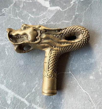 chinese Handmade Bronze Carving Dragon Collect Cane Walking Stick Head Statue