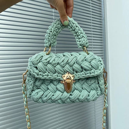 Knitting Bag Woolen Yarn Handmade Woven Handbag Square Crochet Purse 18*5*13 CM