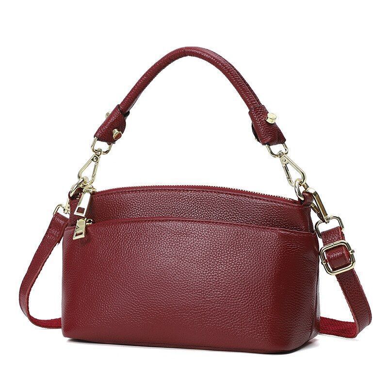 Genuine Leather Bag Fashion Crossbody Purse Black Handbag Zippers Cowhide Bags