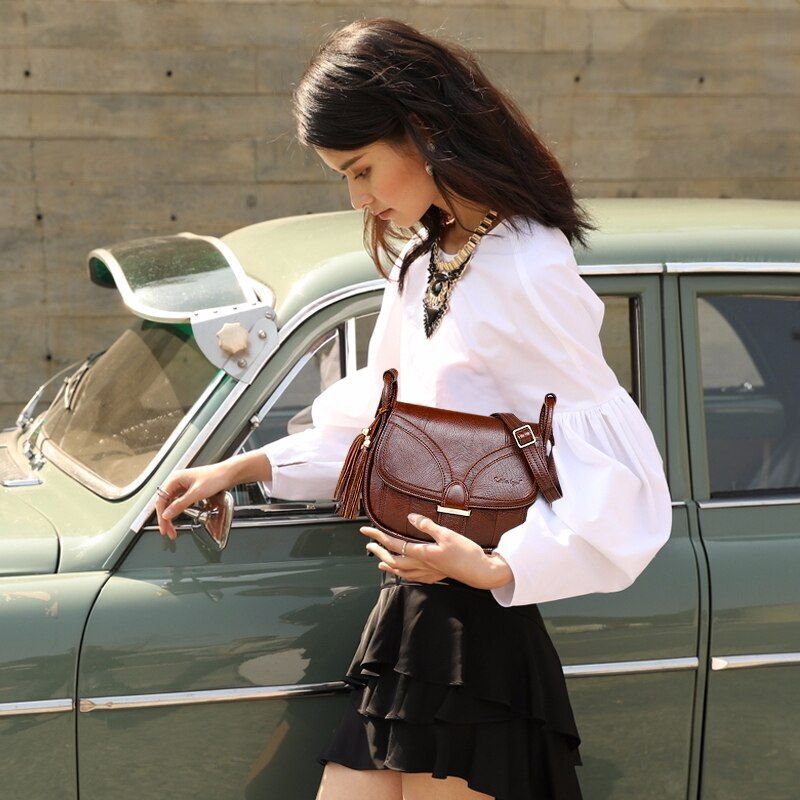 Messenger Bag Single Shoulder Purse Genuine Leather Bag High Capacity 26*8*22CM