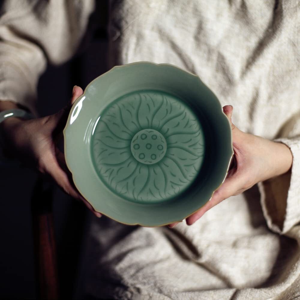17cm Chinese Ceramics Lotus Fruit Plate Tea Tray Kung Fu Tea Set Decor