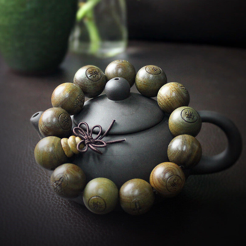 Green Sandalwood Bracelet Shaolin Temple Buddhist Monk Prayer Mala Beads