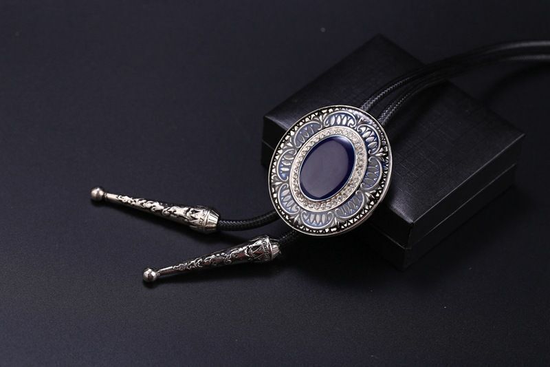 Men Bolo Tie Polyester Semi Precious Stone Pendant Suit Shirt Collar Accessories