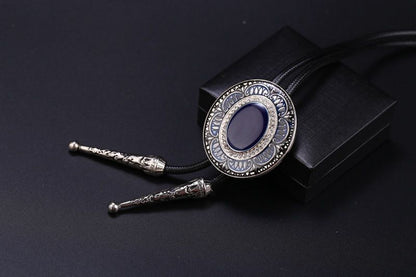 Men Bolo Tie Polyester Semi Precious Stone Pendant Suit Shirt Collar Accessories