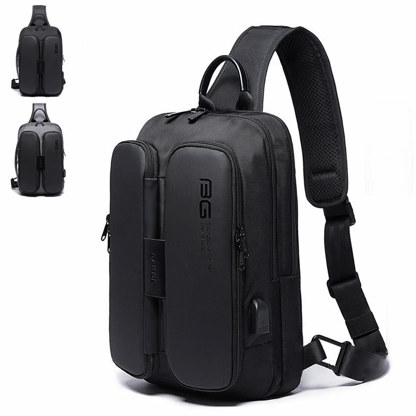 USB Charging Port Water Resistant Nylon Sling bag Chest Pack Backpack Business