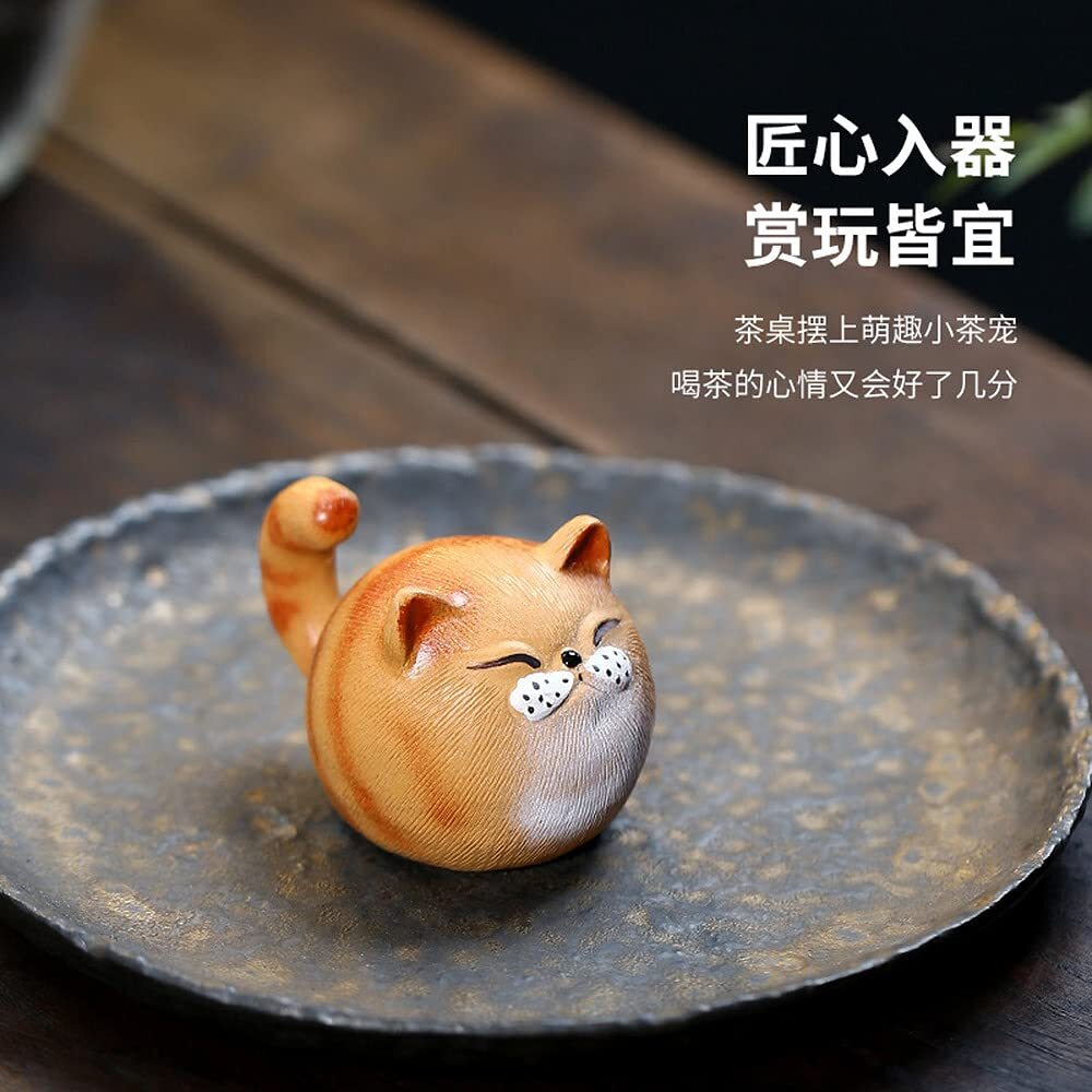 4.8cm Yixing Purple Clay Cat Tea Pet Kung Fu Tea Decor Tea Tray