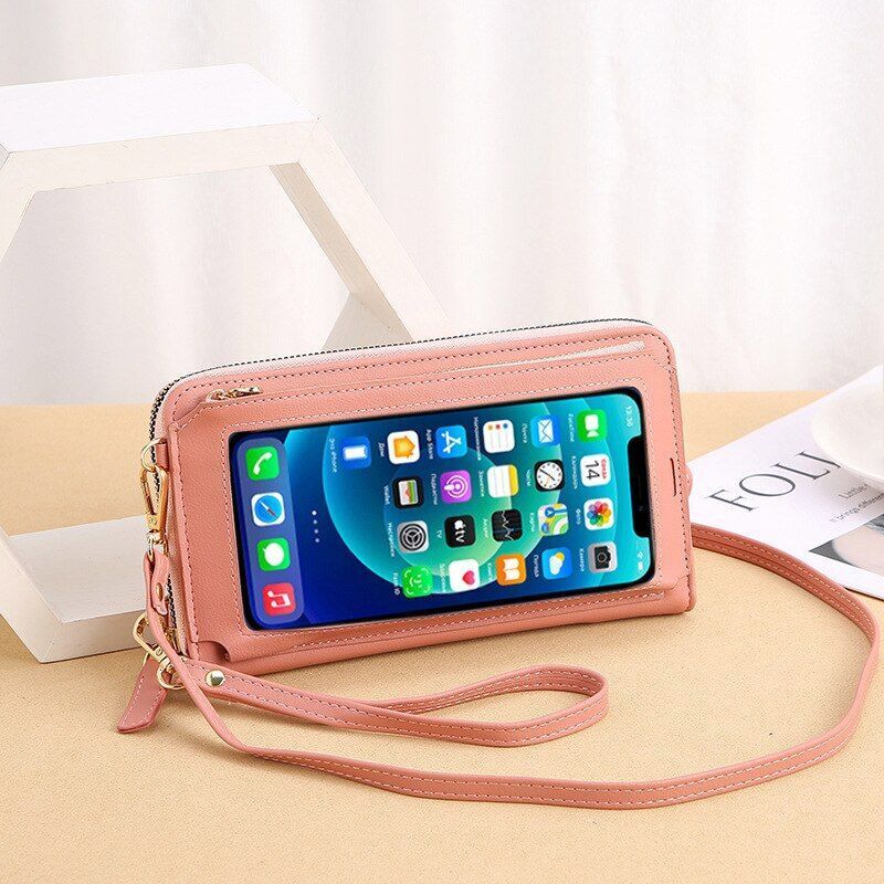Women Long Crossbody Bag Simple Touch Screen Phone Purse Large Leather Messenger