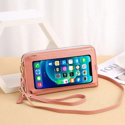 Women Long Crossbody Bag Simple Touch Screen Phone Purse Large Leather Messenger