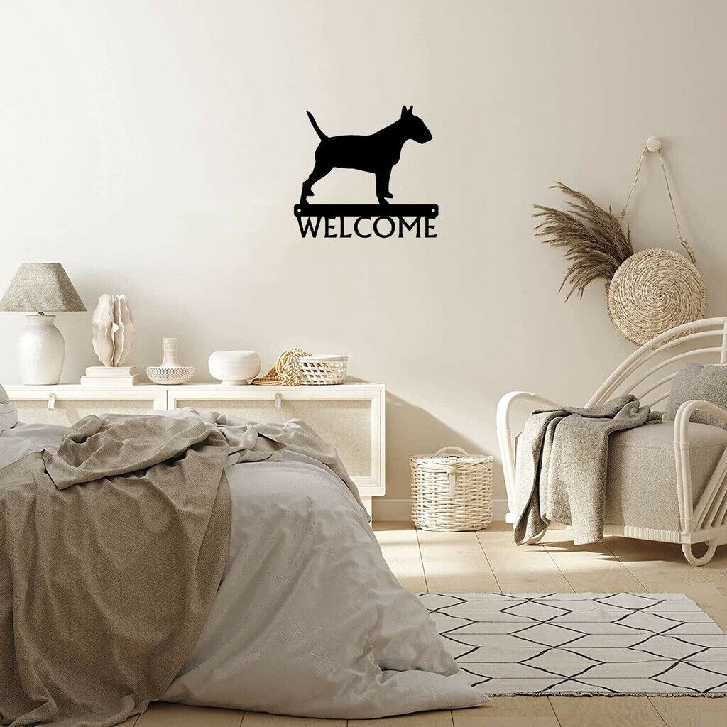 Bull Terrier Dog Welcome Sign Wrought Iron Crafts Metal Ornaments Decoration