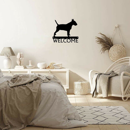 Bull Terrier Dog Welcome Sign Wrought Iron Crafts Metal Ornaments Decoration