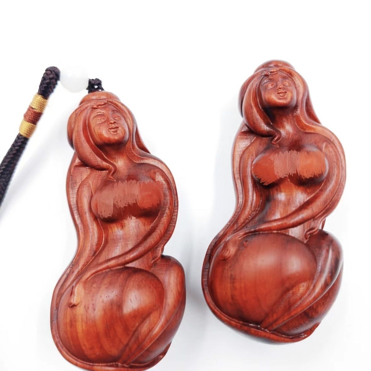Red Sandalwood Beauty Handheld Carving 7.8cm Natural Wood Pendant