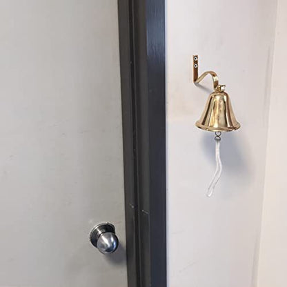 4 Inch Solid Brass Hanging Wall Bell with Rope for Ringing - Fully Functional...