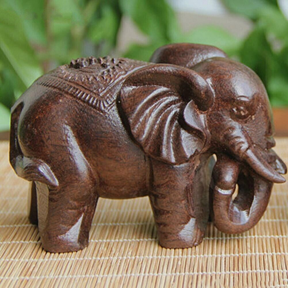 Wooden Animals Mini Statue Decorations Fortune Elephant Figurines Craft Carved