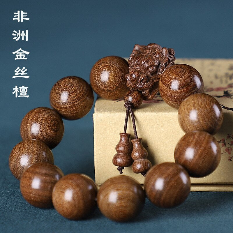 20MM Vintage Wooden Bracelet Dragon Head Beads Charm Bracelet Bangle Reiki