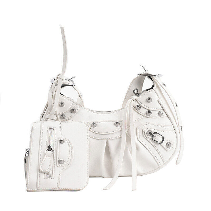 Woman Bag Rivet Half Moon Bags Shoulder Bag Punk Style Woman Satchels Handbag