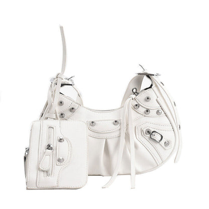 Woman Bag Rivet Half Moon Bags Shoulder Bag Punk Style Woman Satchels Handbag