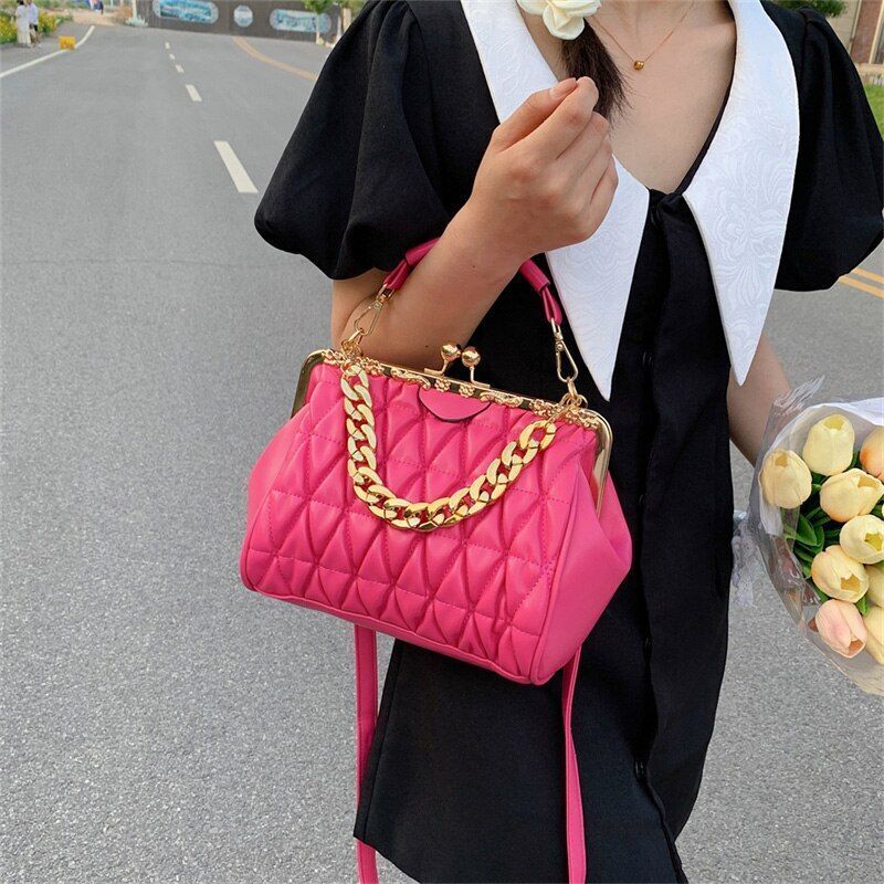 Shoulder Bag Beige Blue Messenger Thick Chain Sling Bag Synthetic Leather Clutch