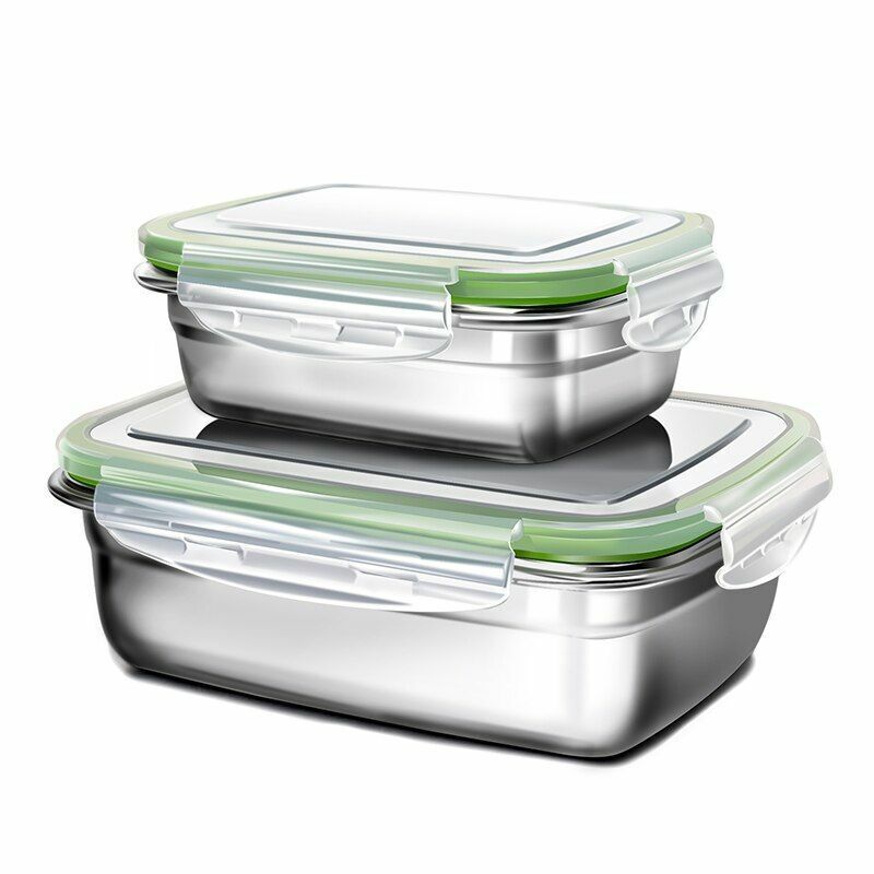 Lunch Container Stainless Steel Food Snack Storage Boxes Eco-friendly Rectangle