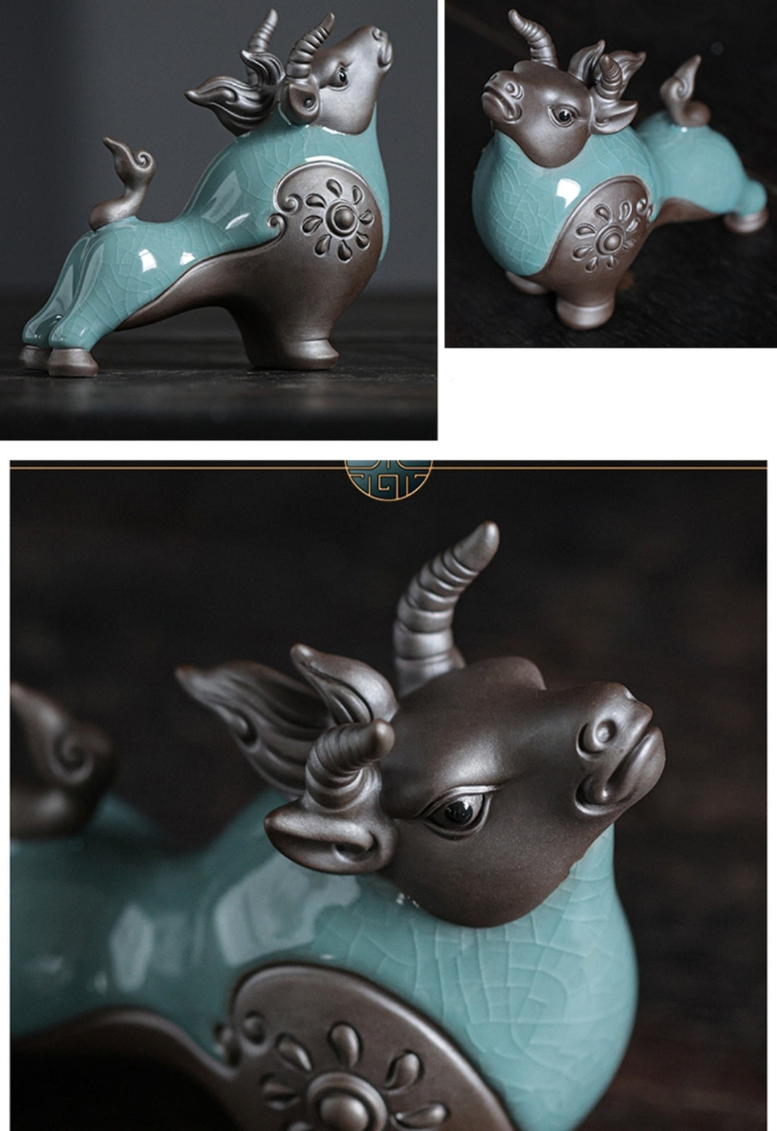 Chinese Ornament Yixing Zisha Purple Clay Tea Pet Brother Kiln Crackle Glaze OX