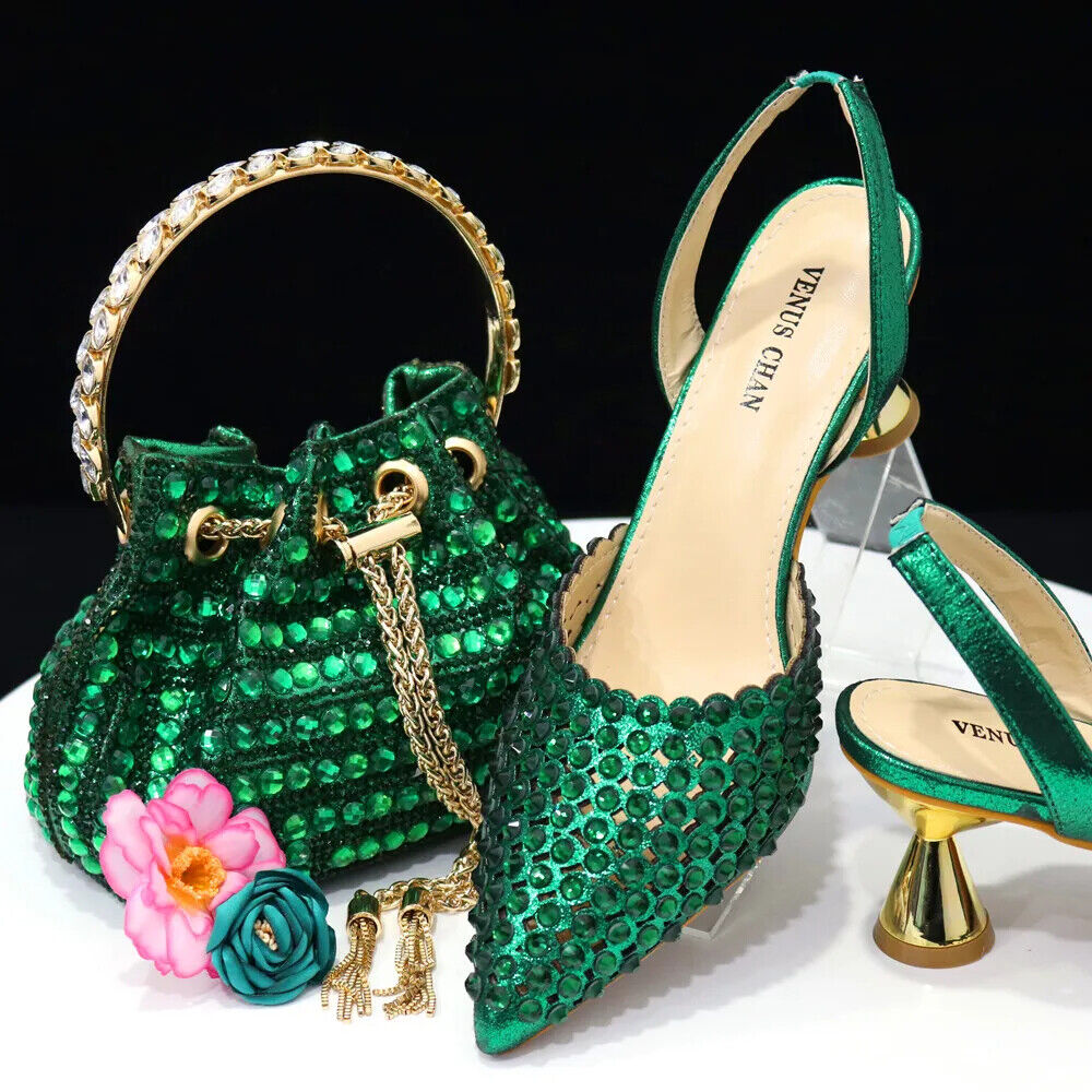 Pointed Toe Heels Women Party Wine Pumps Shoes Bags Matching Set