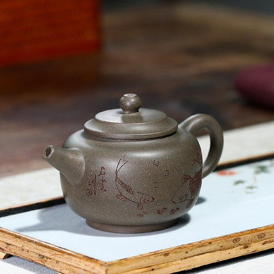China Yixing Zisha Pottery Graphite Clay Handmade 240cc Pisces Teapot 双鱼德鈡