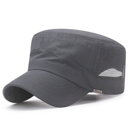 Solid Color Washed Caps Flat Top Hat Sun Protection Breathable Mesh Casual ⊰