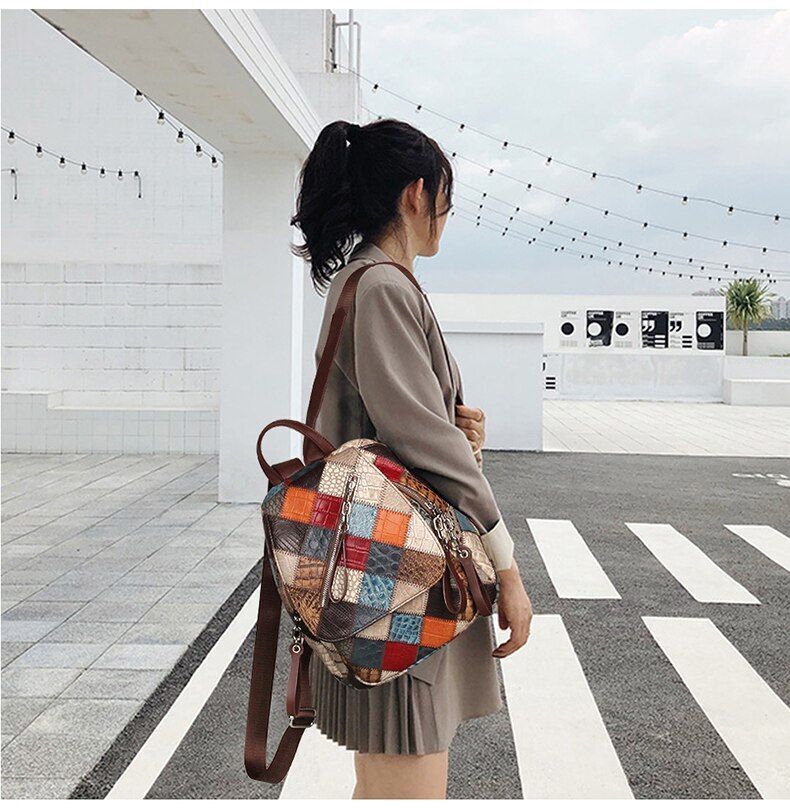 Backpacks Genuine Leather School Bag Knapsack Traveling Polyester Multicolor 1PC