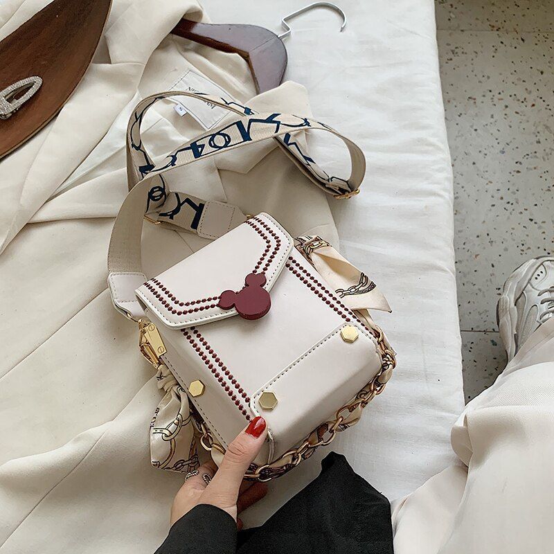 Youthful Leather Crossbody Bag Fashion Small Shoulder Handbag Chain Bag Square