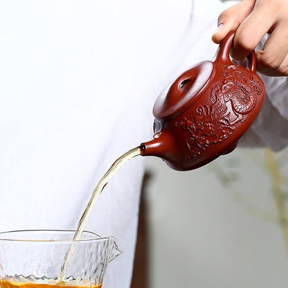 230ml Yixing Purple Clay Dragon Carving Pattern Teapot Kettle Kung Fu Tea Set