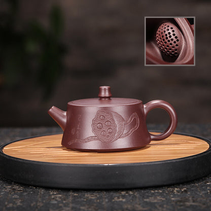 Chinese Yixing Zisha Pottery Purple Zhu Clay Exquisite Lotus Root Teapot Tea Pot