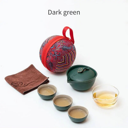 Glass and Ceramic Portable Travel Tea Set with Travel Bag