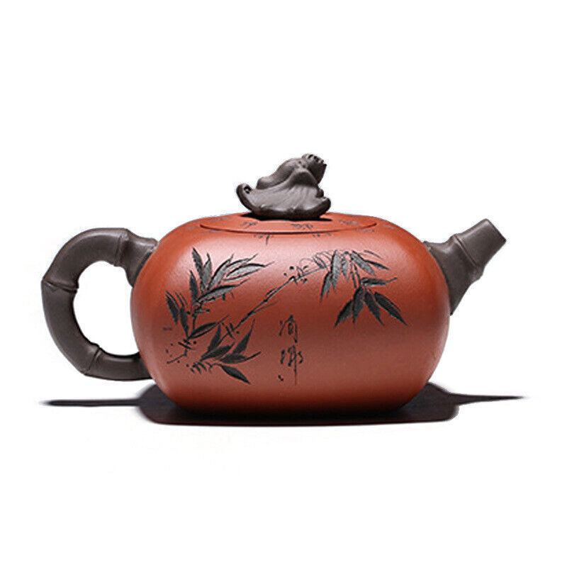 Chinese Tea Pot Bamboo Carved Chinese Character Yixing Zisha Qingshui Clay Pot