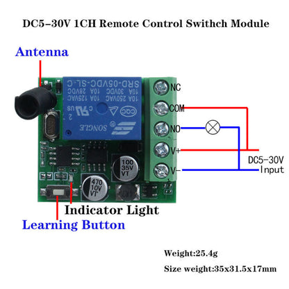 433Mhz DC5-30V 1CH Universal Wireless Remote Control Switch Relay Receiver Kit