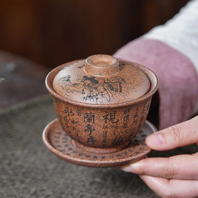 250ml Tradition Yixing Purple Clay Handpainted Gaiwan Tea Tureen Kungfu Teaware