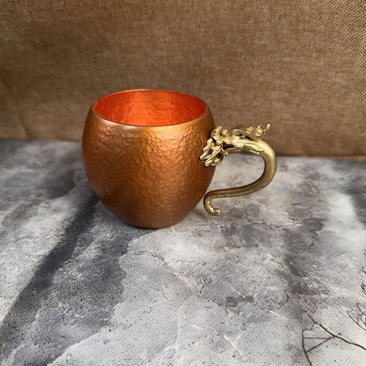 Chinese Handmade Hammered Copper Dragon Egg Cup 160ml Tea Coffee Mug